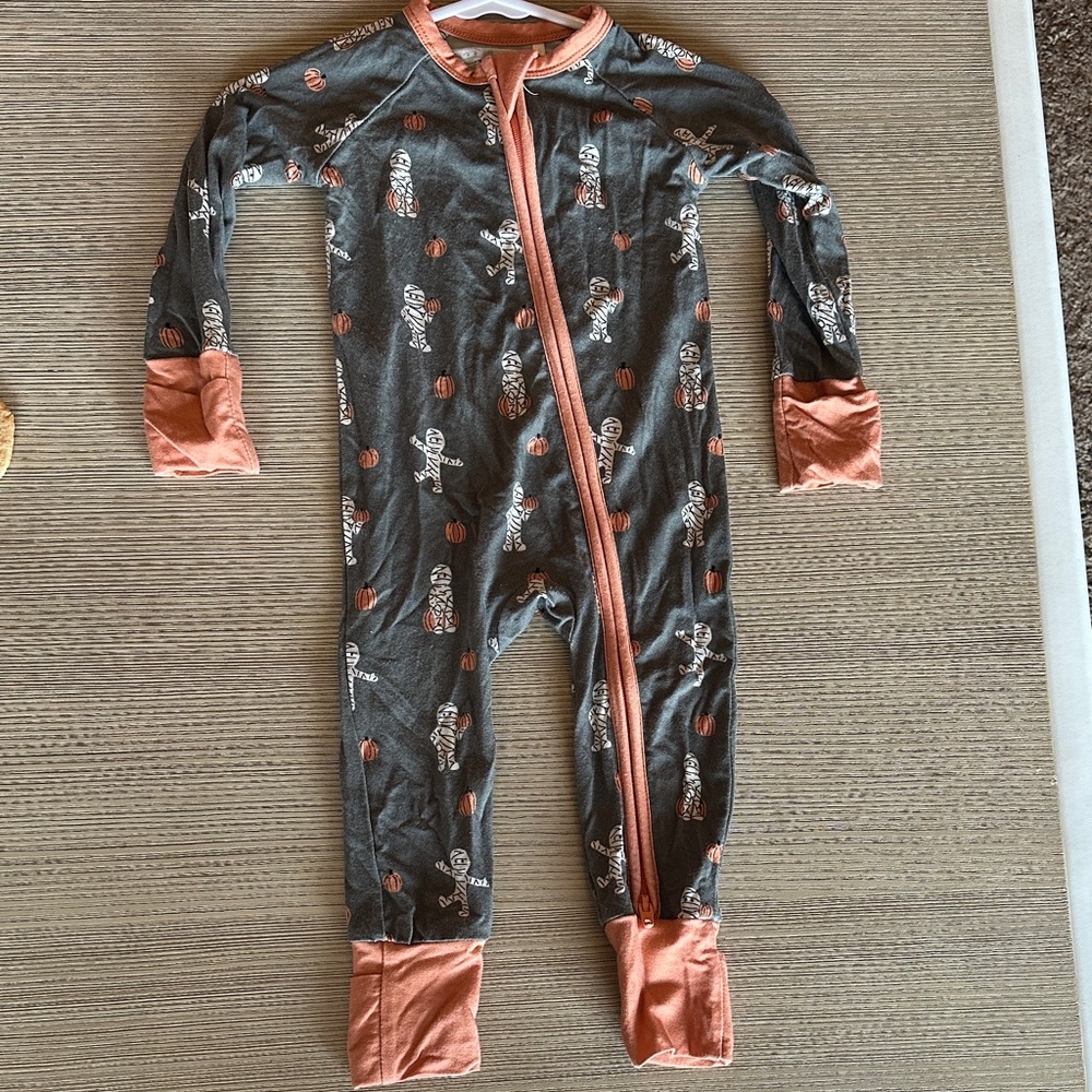 In My Jammers Skeleton Mummy Gray and Orange Convertible Footie Bamboo Pajamas